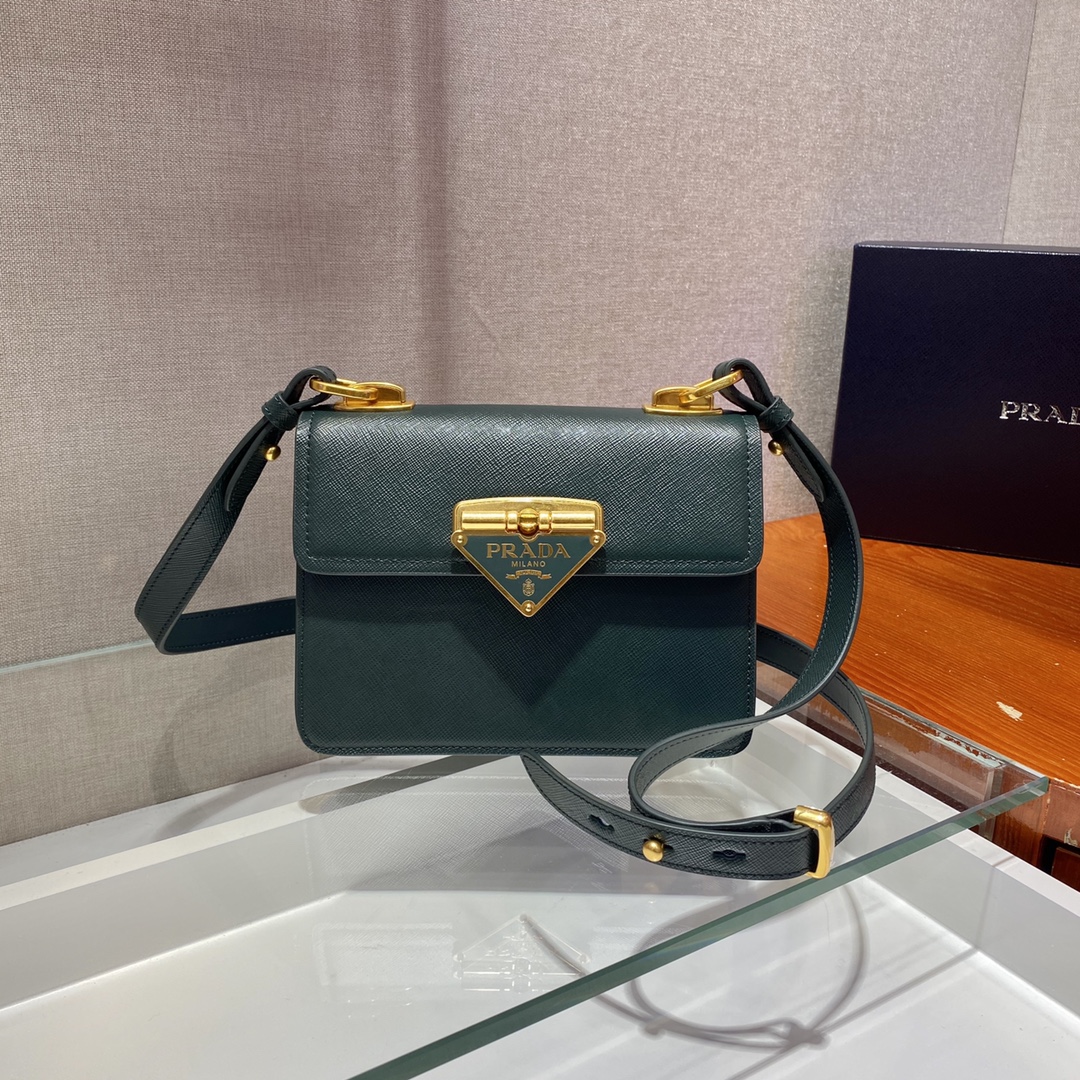 Pra*a saffiano leather symbole bag billiard green 1bd270 20 x 14 x 7 cm
