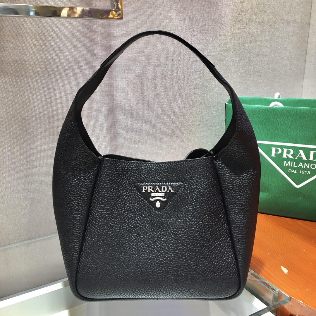 Pra*a leather handbag black 1bc127 23 x 21 x 13 cm