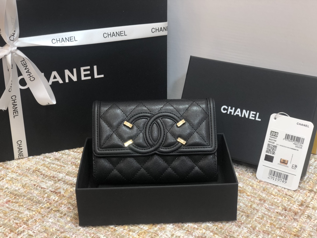 Ch**el wallet cc grain leather black 84447 15 cm