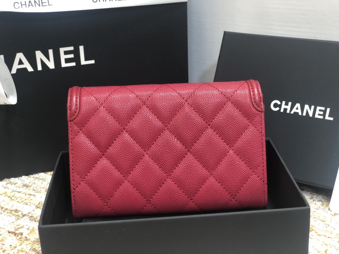 Ch**el wallet cc grain leather burgundy 84447 15 cm