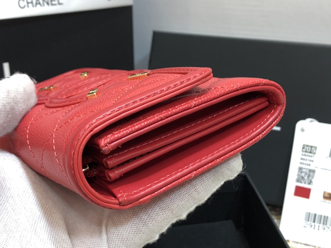 Ch**el wallet cc grain leather red 84447 15 cm