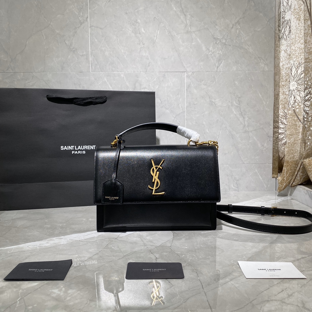 Y51 medium sunset satchel in smooth leather black 634723 25 x 18 x 5 cm