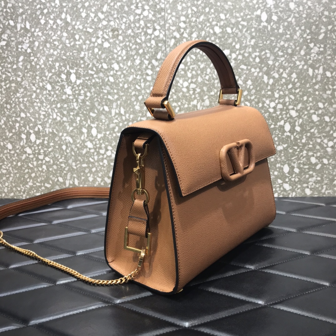 Va1e*ntin0 small vsling grainy calfskin handbag beige zw2b0f 25.5 x 12 x 19 cm