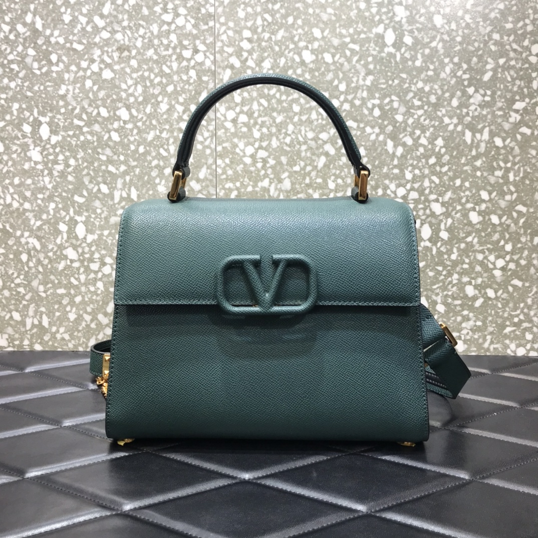 Va1e*ntin0 small vsling grainy calfskin handbag dark green zw2b0f 25.5 x 12 x 19 cm