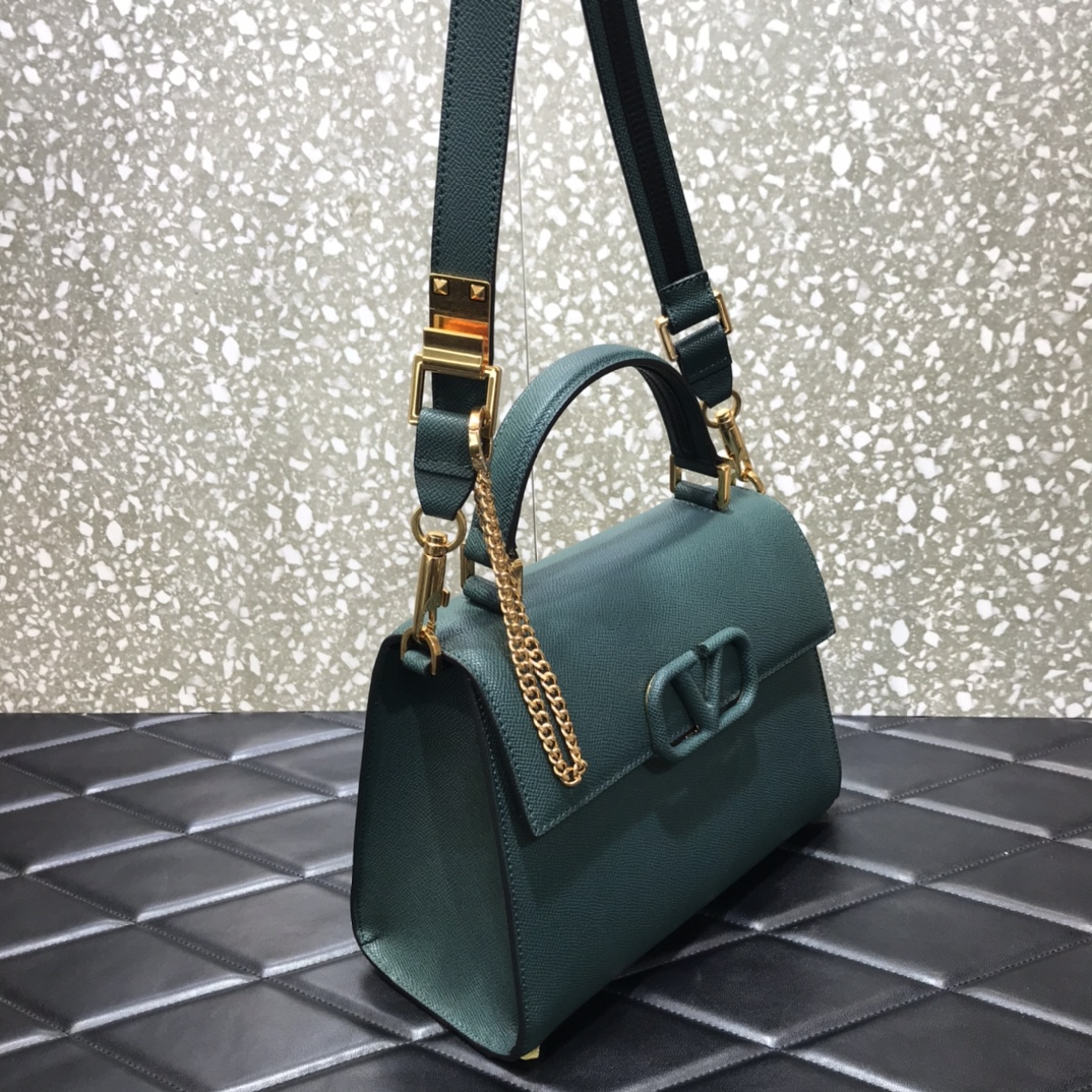 Va1e*ntin0 small vsling grainy calfskin handbag dark green zw2b0f 25.5 x 12 x 19 cm