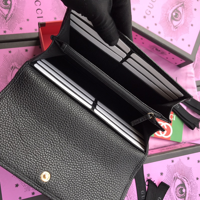 Gvc*1 gg marmont leather continental wallet black 456116 19 × 10 × 2.5 cm
