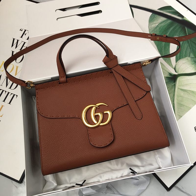 Gvc*1 gg marmont small top handle bag brown leather 421890 31 x 13 x 23 cm