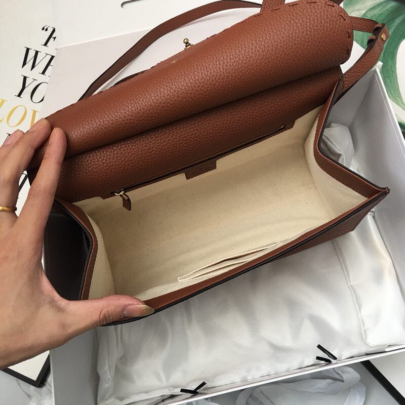Gvc*1 gg marmont small top handle bag brown leather 421890 31 x 13 x 23 cm