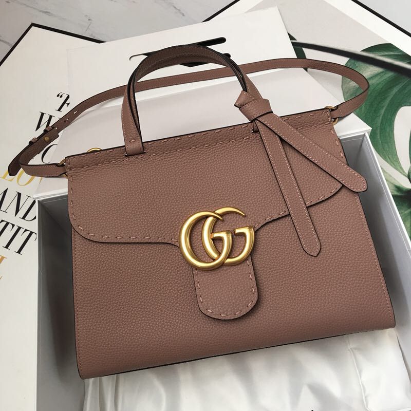 Gvc*1 gg marmont small top handle bag beige leather 421890 31 x 13 x 23 cm