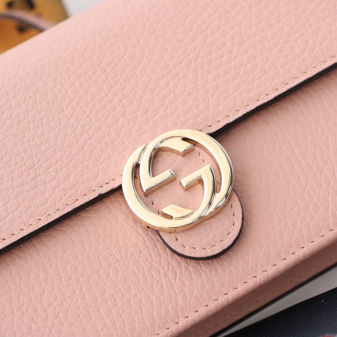 Gvc*1 interlocking wallet on chain rose pink leather 510314 19.5 x 12 x 3.5 cm