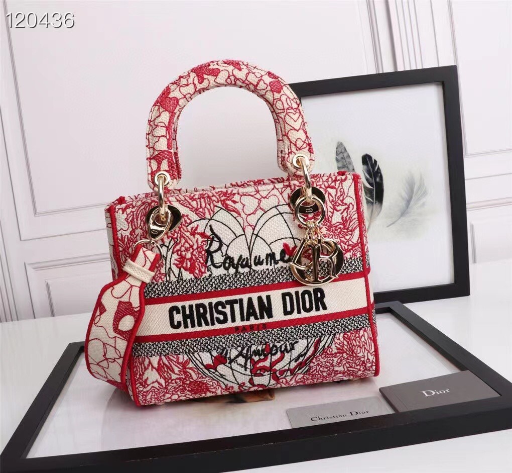 D10r medium lady D10ramour d-lite bag cannage embroidery red m0565 24 x 20 x 13 cm
