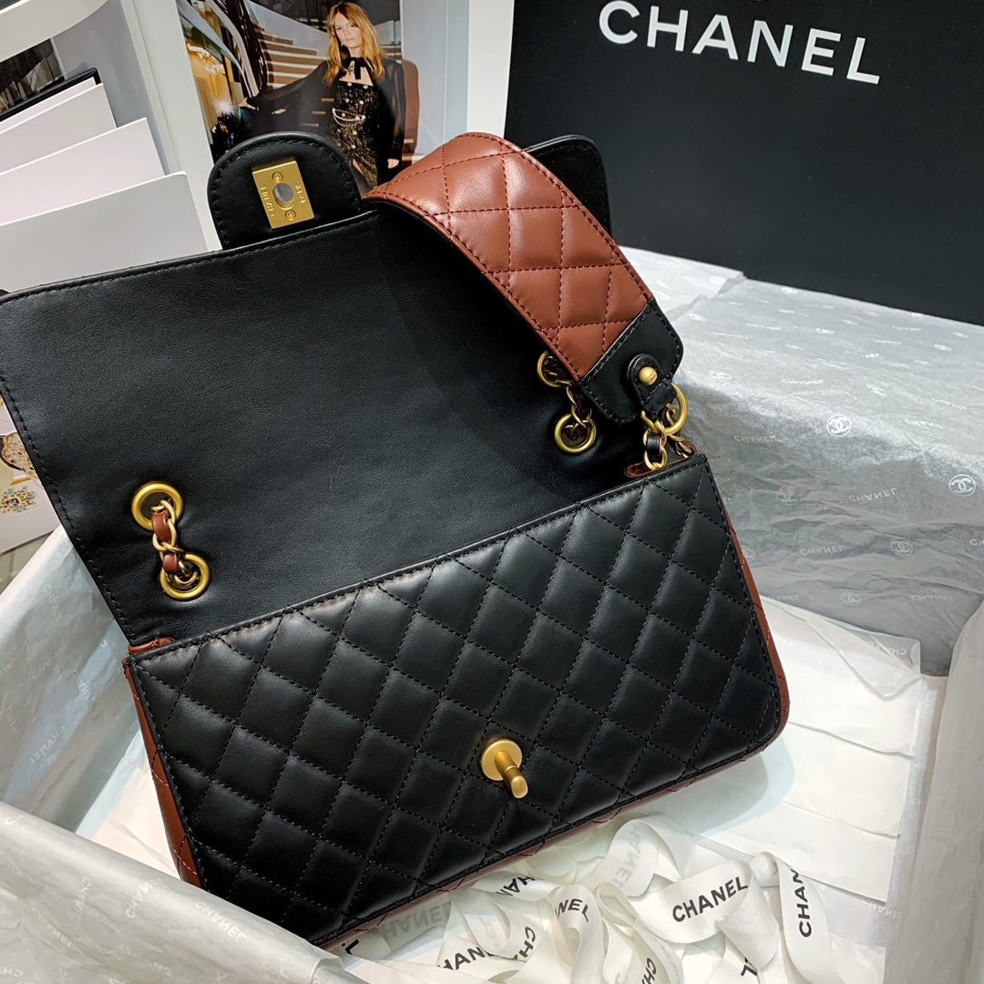 Ch**el small strap into strap bag black and burgundy as2229 25 x 8 x 15 cm