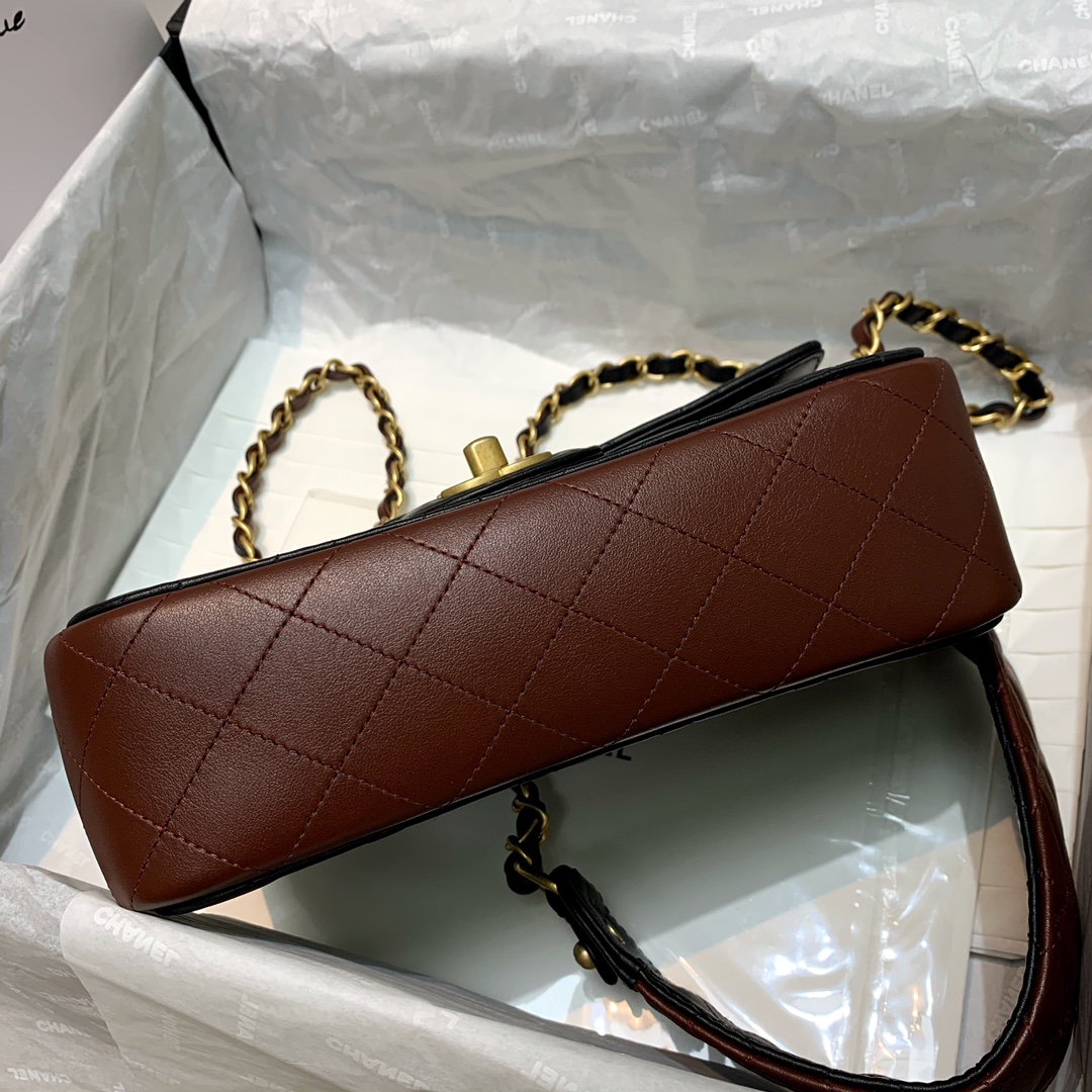 Ch**el mini strap into strap bag black and burgundy as2228 21.5 6.5 13cm