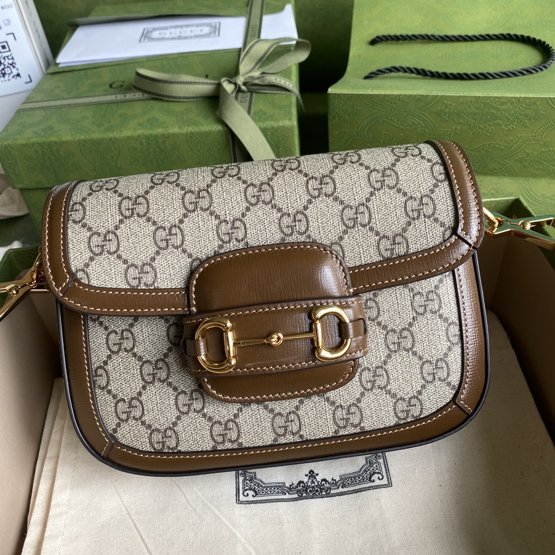 Gvc*1 mini horsebit 1955 bag gg svp*me canvas beige and brown 658574 20.5 x 14 x 5 cm