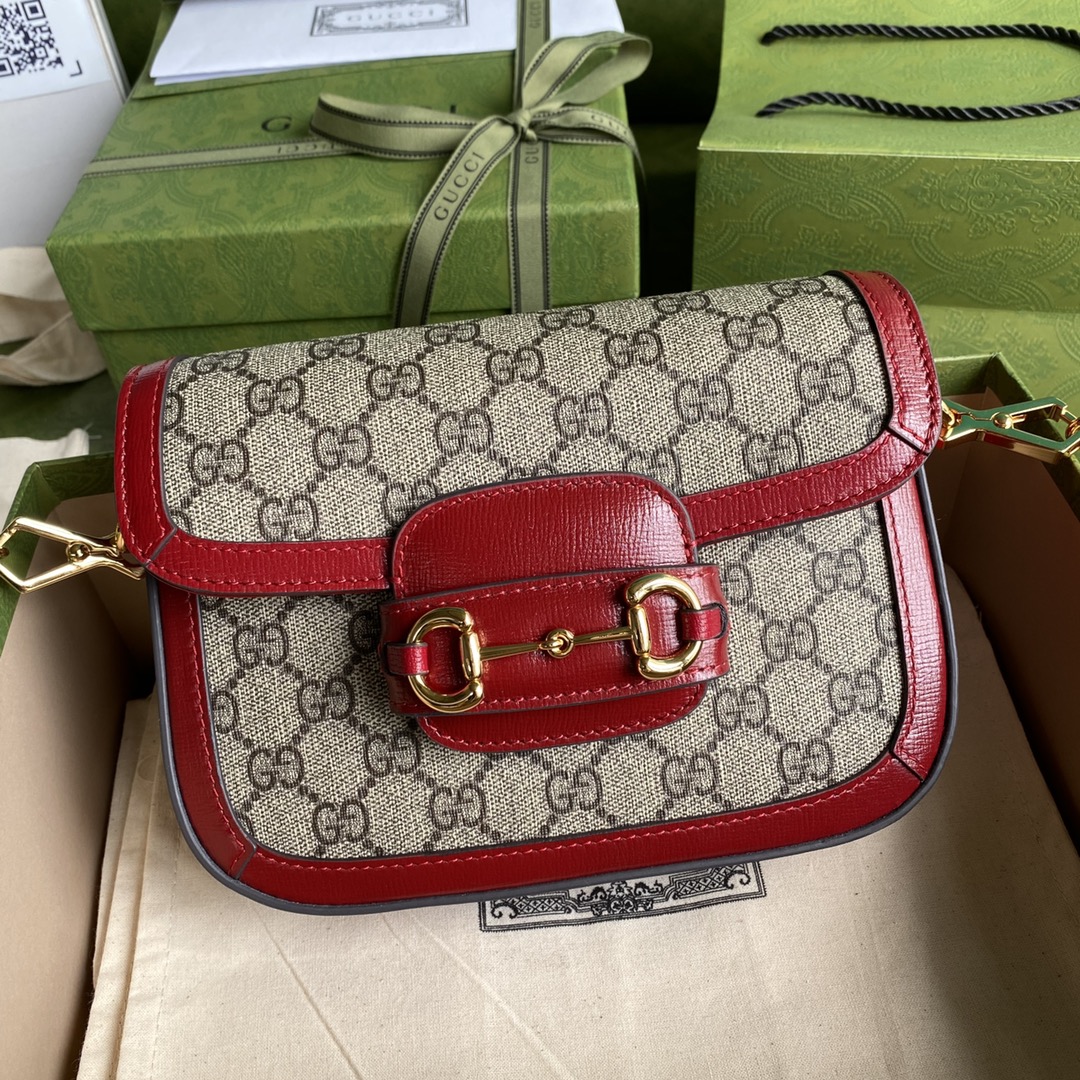 Gvc*1 mini horsebit 1955 bag gg svp*me canvas beige and red 658574 20.5 x 14 x 5 cm