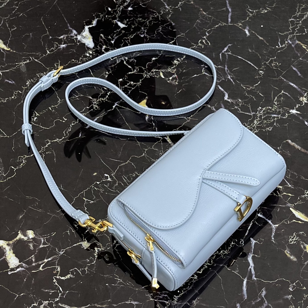 D10r saddle double pouch goatskin blue s5668cceh 19 x 10.5 x 5 cm