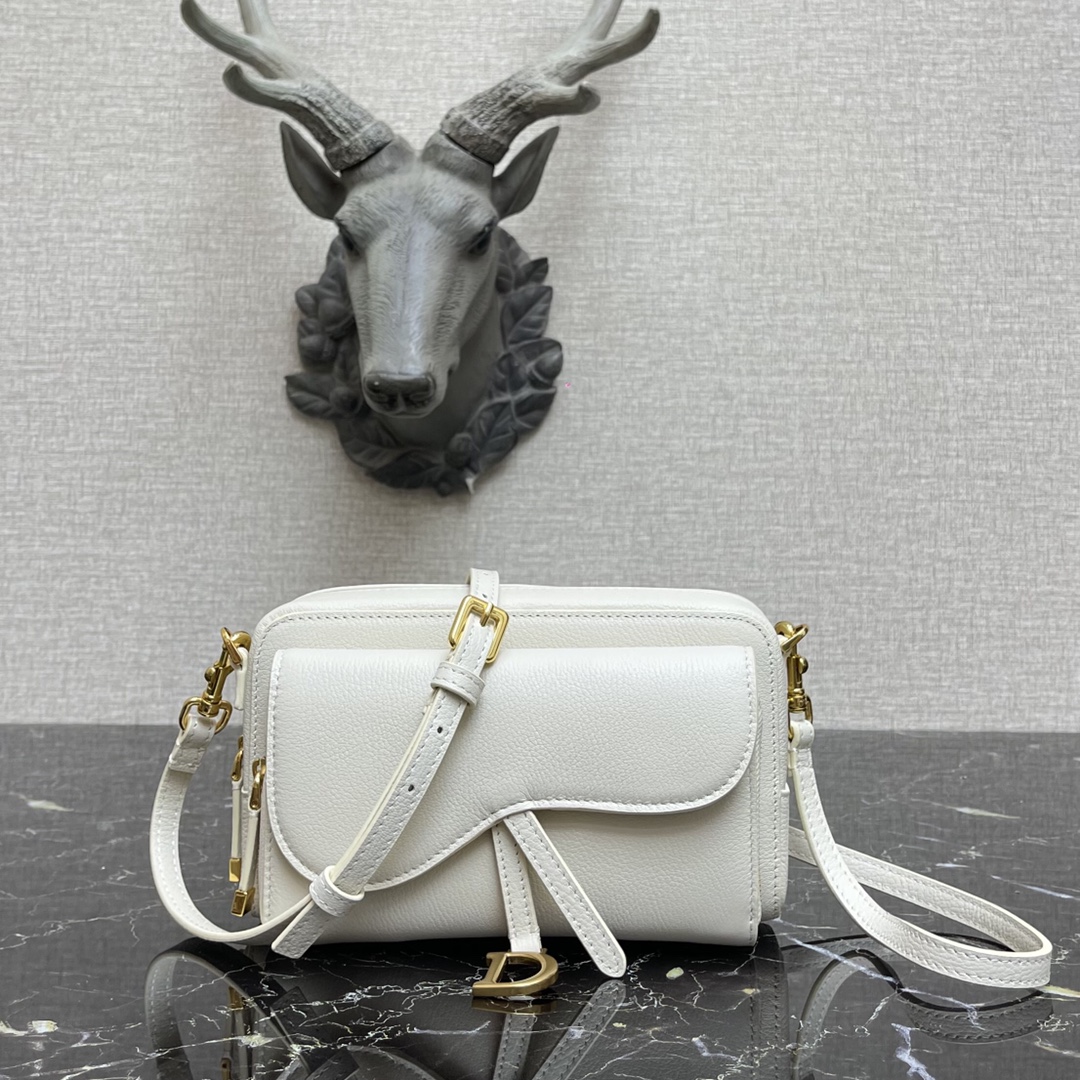 D10r saddle double pouch goatskin white s5668cceh 19 x 10.5 x 5 cm