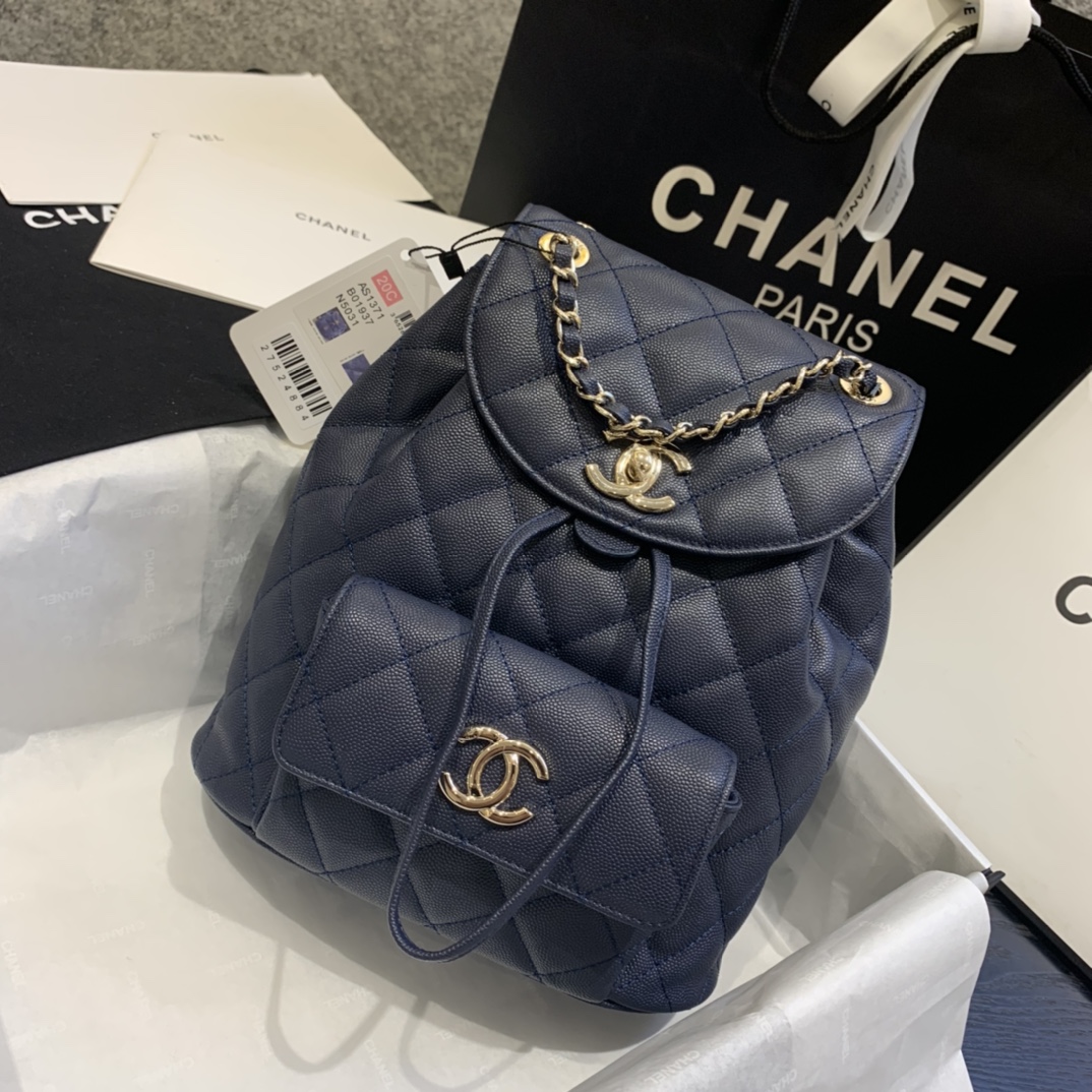 Ch**el backpack grained calfskin navy as1371 21.5 x 24 x 12 cm