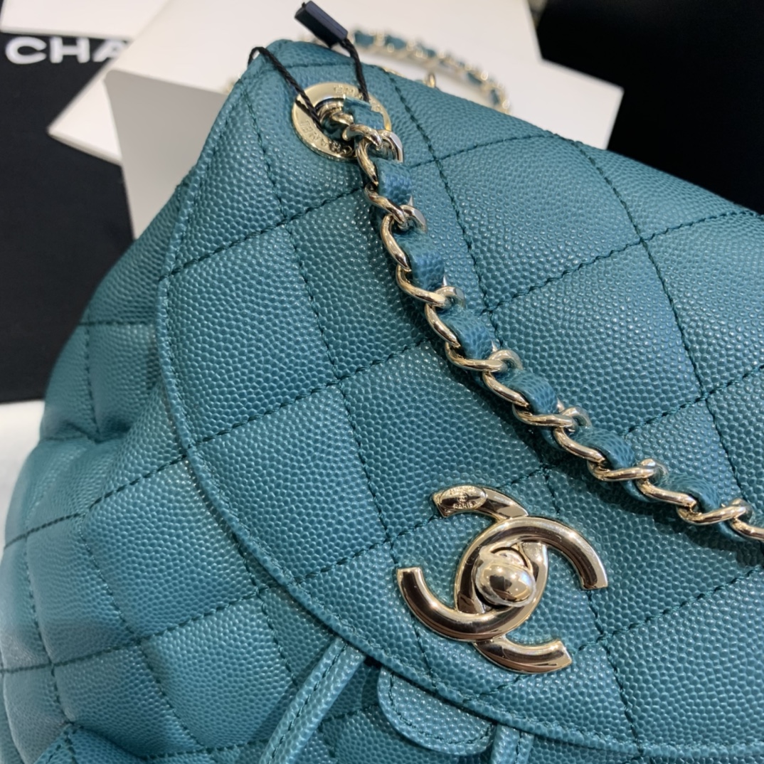 Ch**el backpack grained calfskin light blue as1371 21.5 x 24 x 12 cm