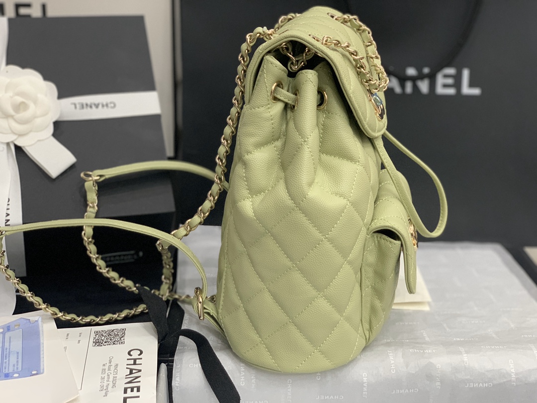 Ch**el backpack grained calfskin lime as1371 21.5 x 24 x 12 cm