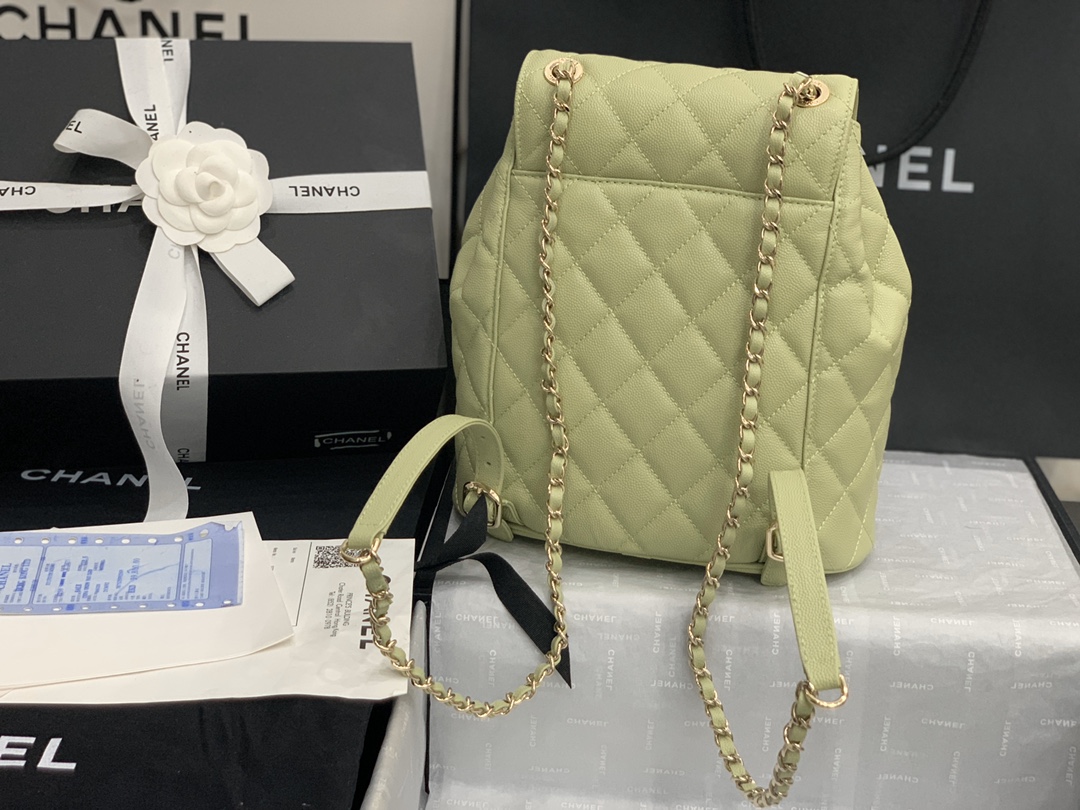 Ch**el backpack grained calfskin lime as1371 21.5 x 24 x 12 cm