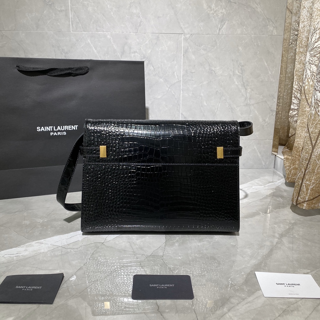 Y51 manhattan shoulder bag in crocodile-embossed shiny leather black 579271 29 x 20.5 x 7 cm