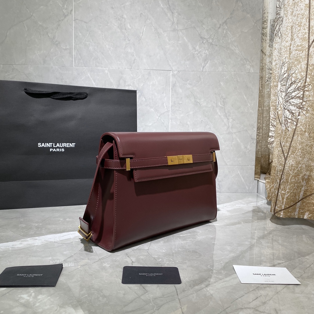 y51 manhattan shoulder bag in box Sa1nt Lau*nt leather burgundy 579271 29 x 20.5 x 7 cm