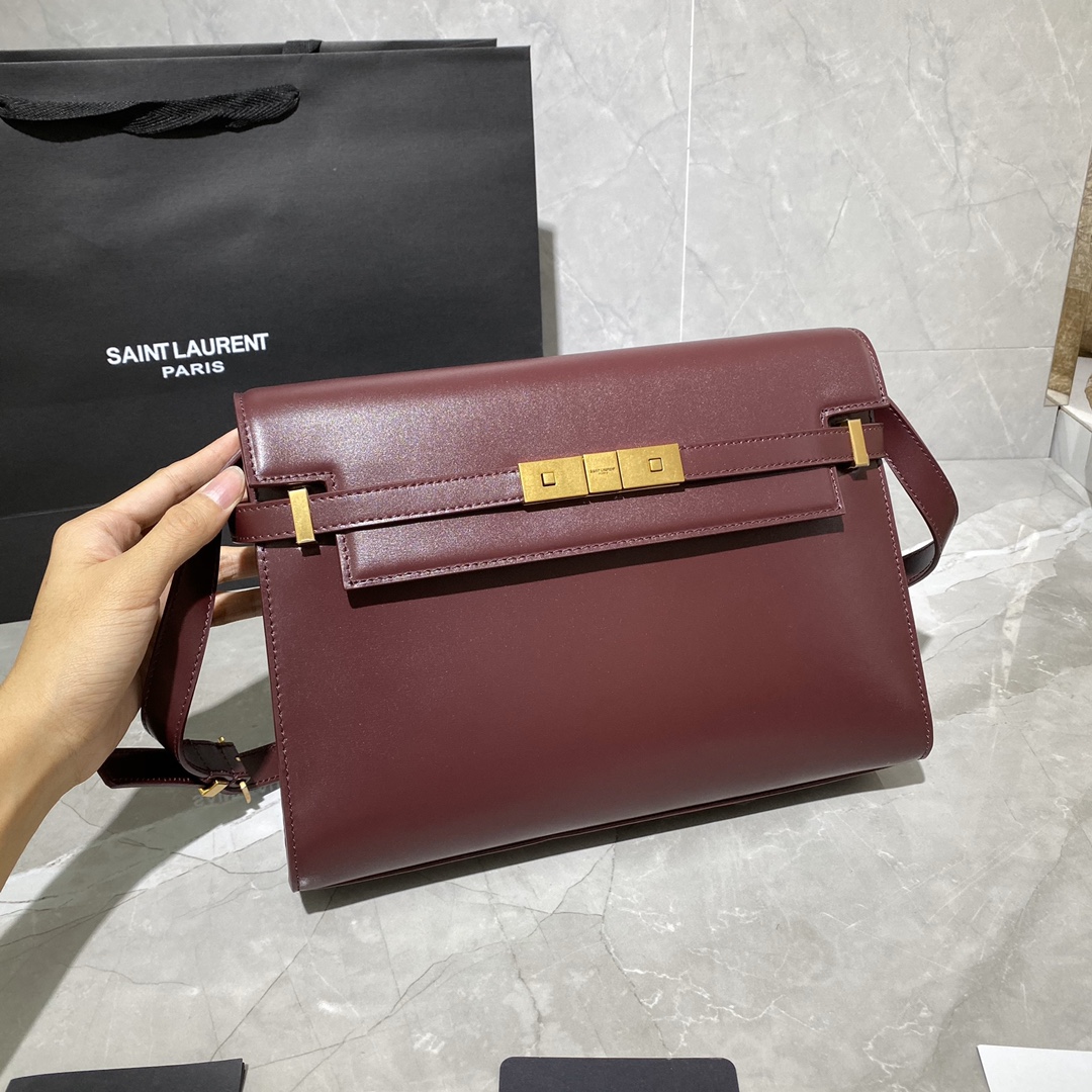 y51 manhattan shoulder bag in box Sa1nt Lau*nt leather burgundy 579271 29 x 20.5 x 7 cm