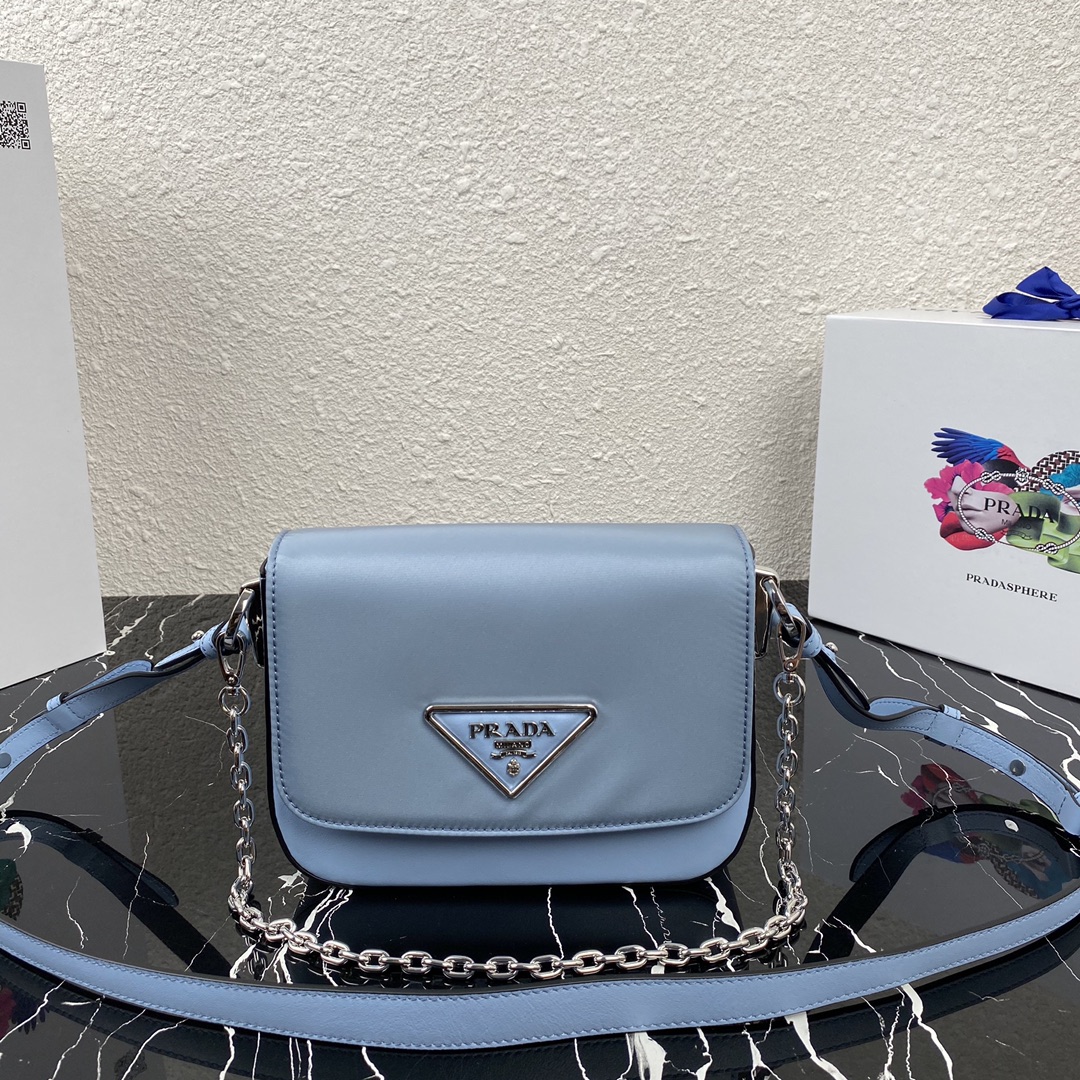 Pra*a nylon and leather identity shoulder bag astral blue 1bd263 21 x 16 x 6.5 cm