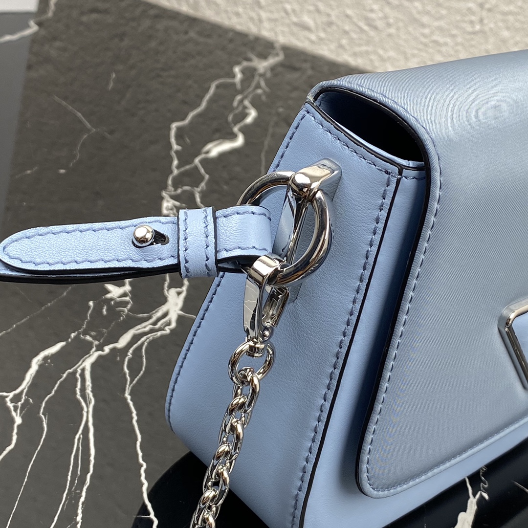 Pra*a nylon and leather identity shoulder bag astral blue 1bd263 21 x 16 x 6.5 cm