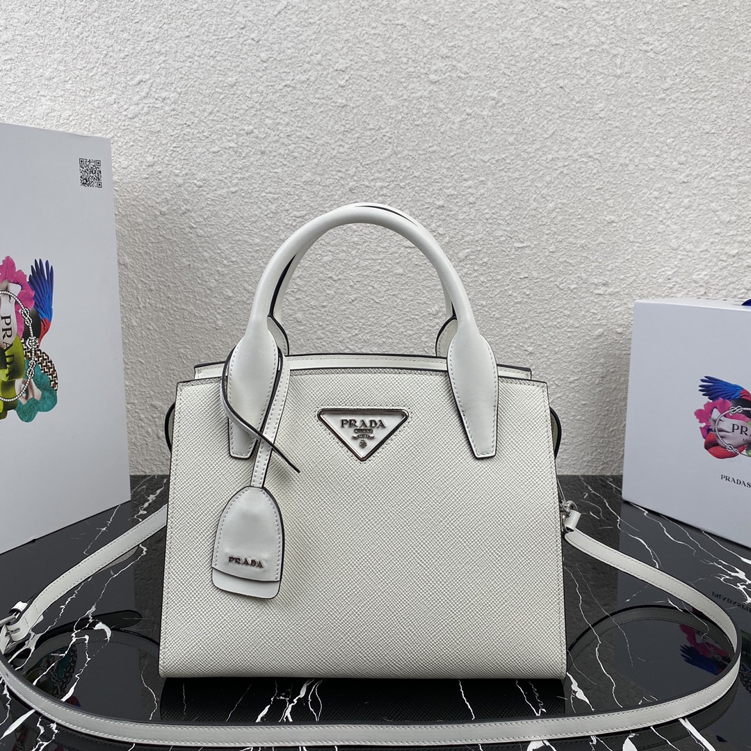 Pra*a saffiano leather kristen handbag chalk white 1ba297 26 x 20 x 3.5 cm