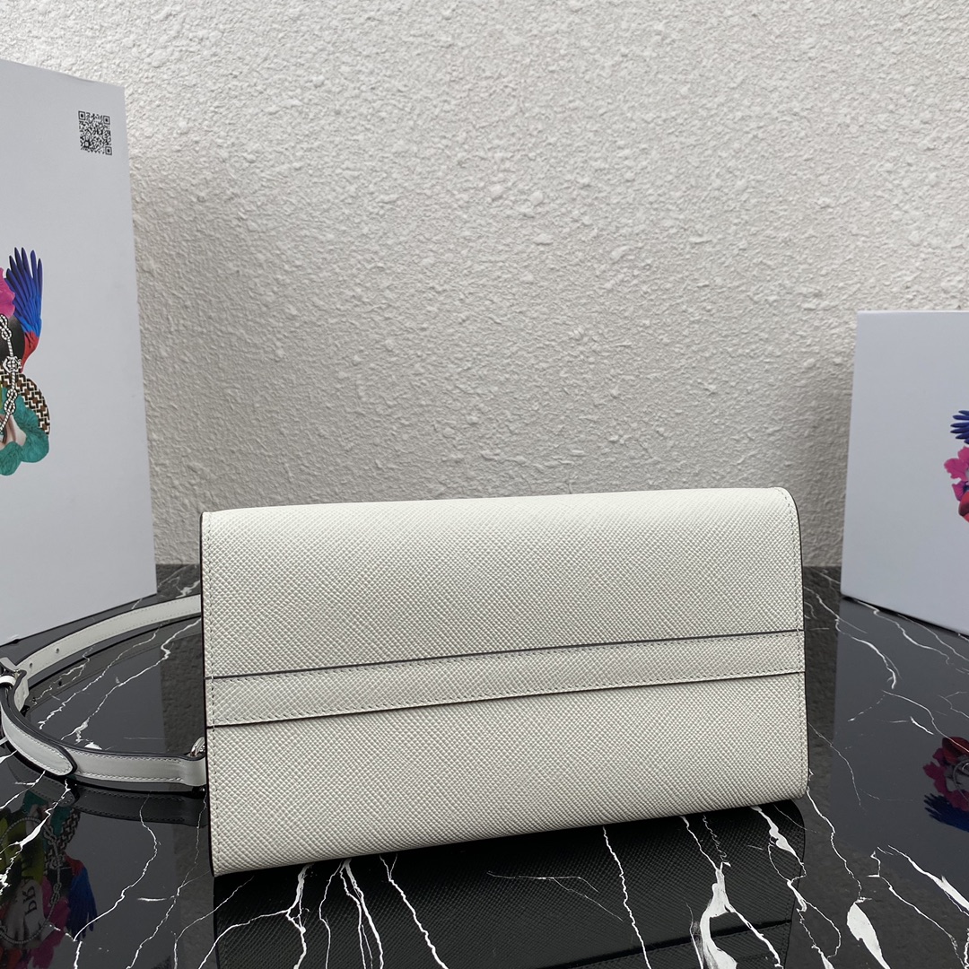 Pra*a saffiano leather kristen handbag chalk white 1ba297 26 x 20 x 3.5 cm