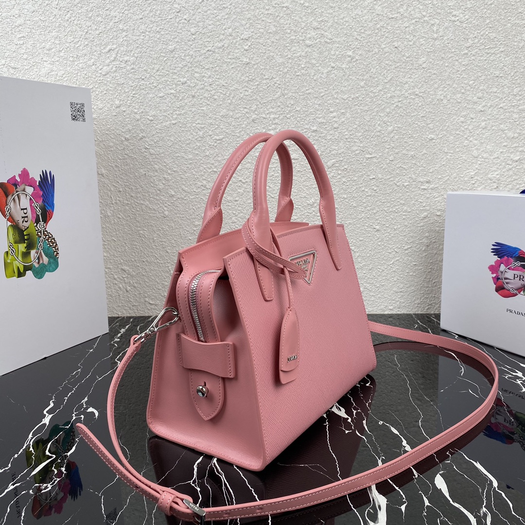 Pra*a saffiano leather kristen handbag pink 1ba297 26 x 20 x 3.5 cm