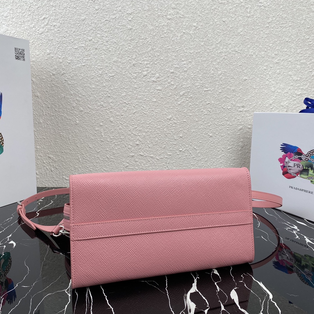 Pra*a saffiano leather kristen handbag pink 1ba297 26 x 20 x 3.5 cm