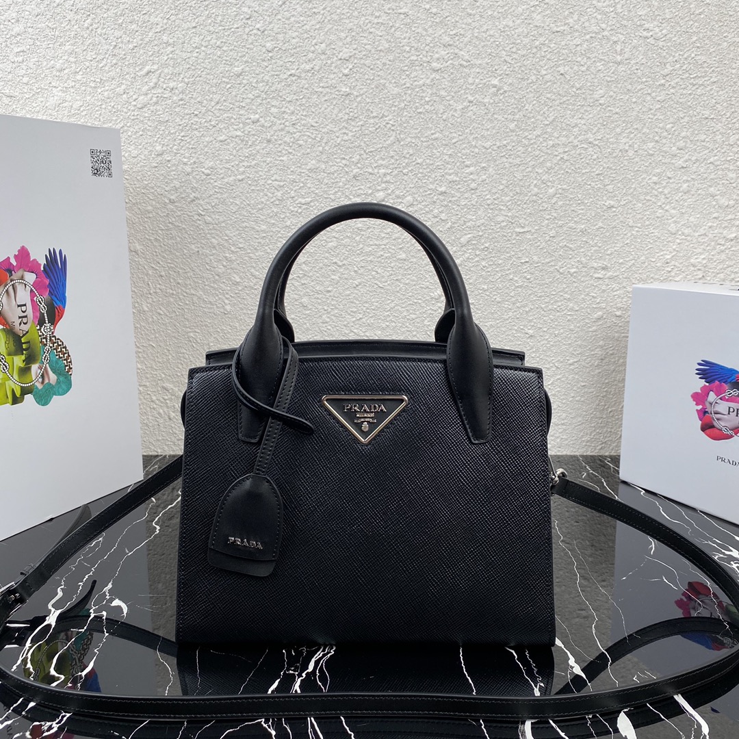 Pra*a saffiano leather kristen handbag black 1ba297 26 x 20 x 3.5 cm