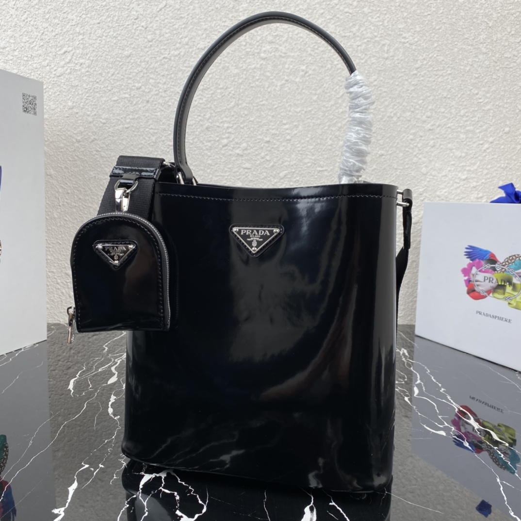 Pra*a panier nappa lining brushed leather bag black 1ba319 22 x 23 x 13 cm
