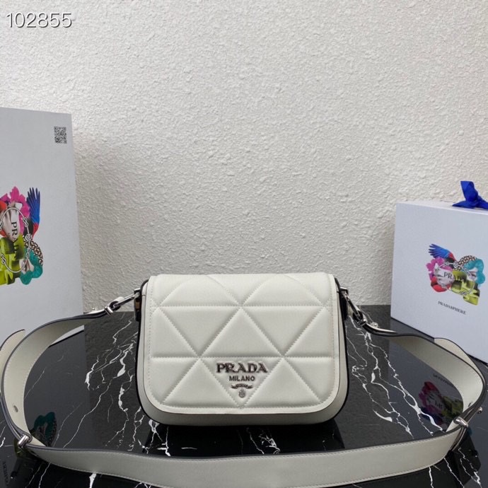 Pra*a spectrum nappa lining leather bag chalk white 1bd283 23 x 18 x 5 cm