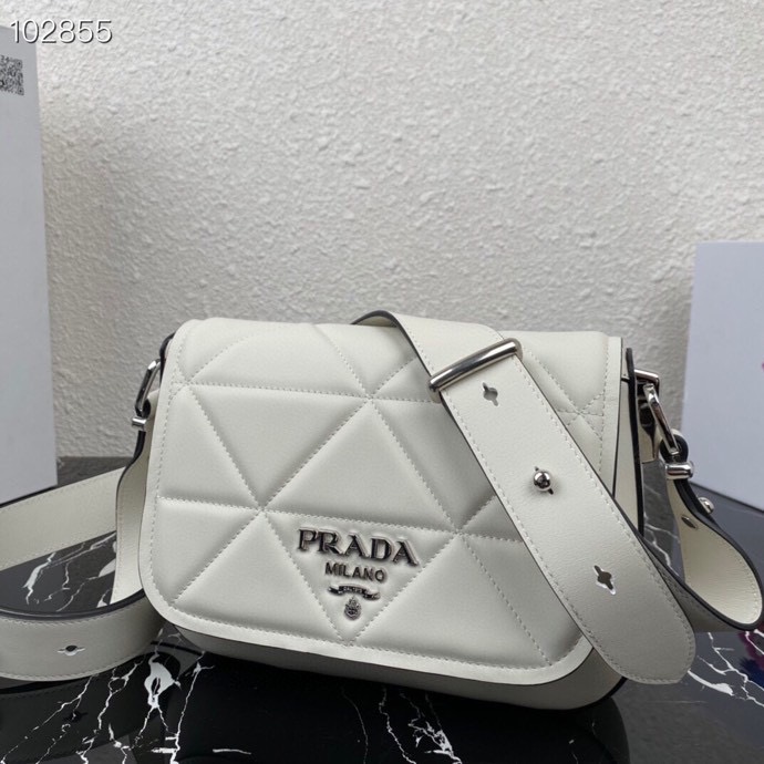 Pra*a spectrum nappa lining leather bag chalk white 1bd283 23 x 18 x 5 cm