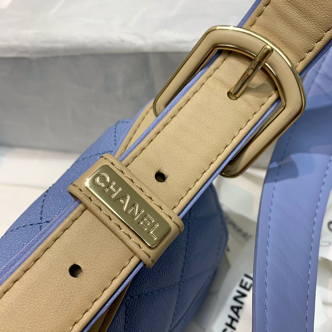 Ch**el calfskin flap bag light blue as2273 20cm
