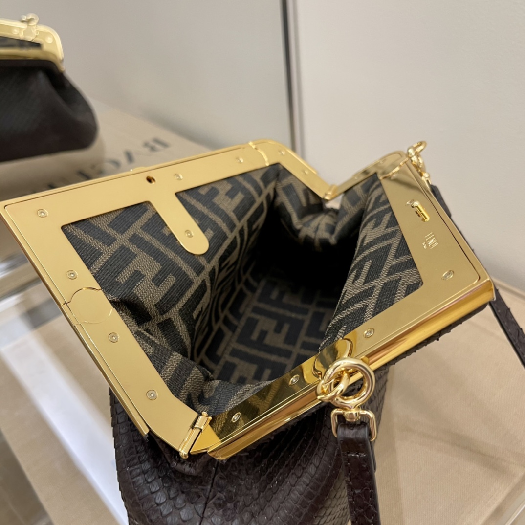 F**di small first dark brown python leather bag 8bp129a 26 x 9.5 x 18 cm