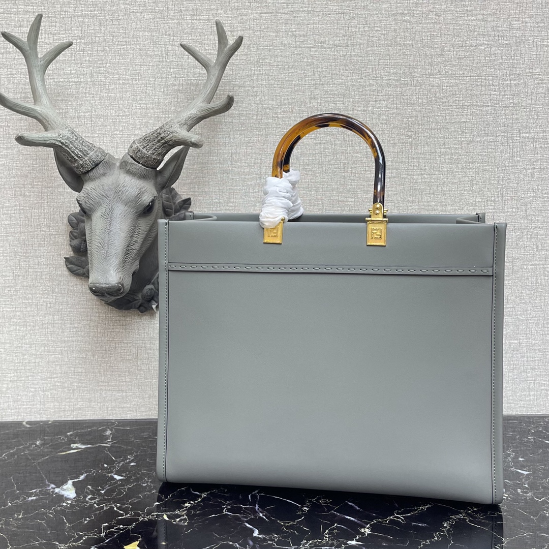 F**di medium sunshine leather shopper grey 8bh386 36 x 17 x 31 cm