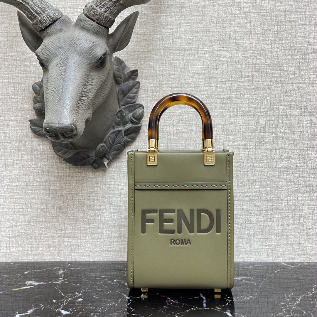 F**di mini sunshine shopper leather green 8bs051 13 x 18 x 6.5 cm
