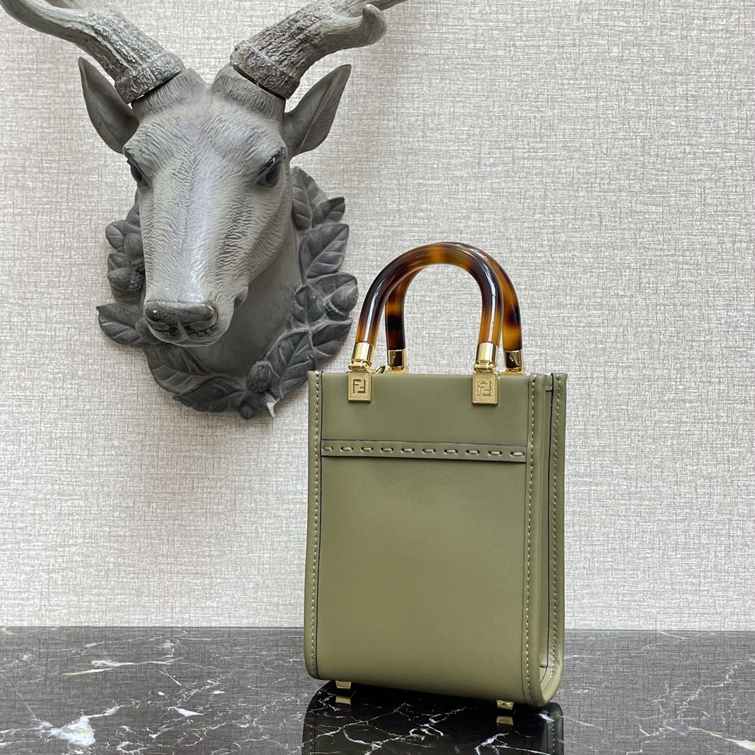 F**di mini sunshine shopper leather green 8bs051 13 x 18 x 6.5 cm