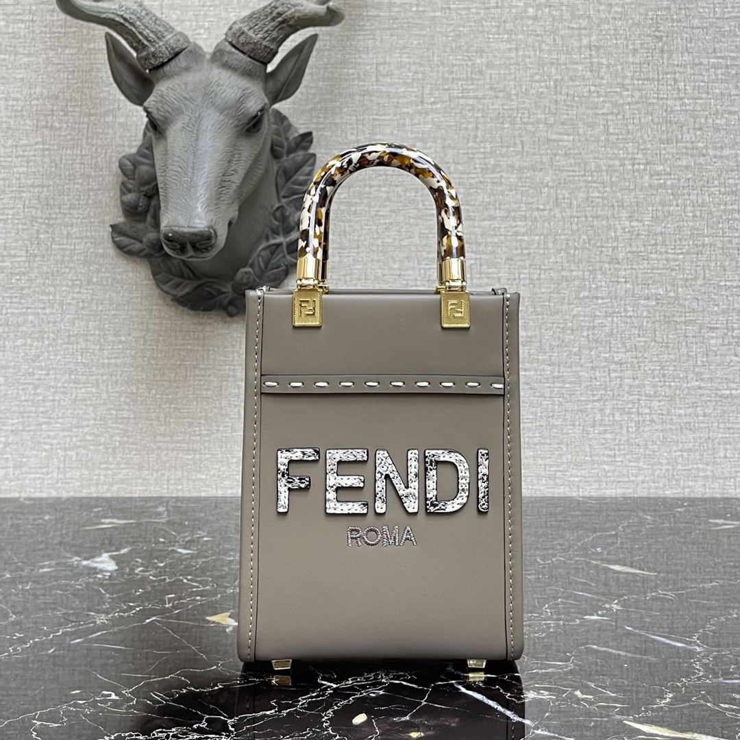 F**di mini sunshine shopper leather grey 8bs051 13 x 18 x 6.5 cm