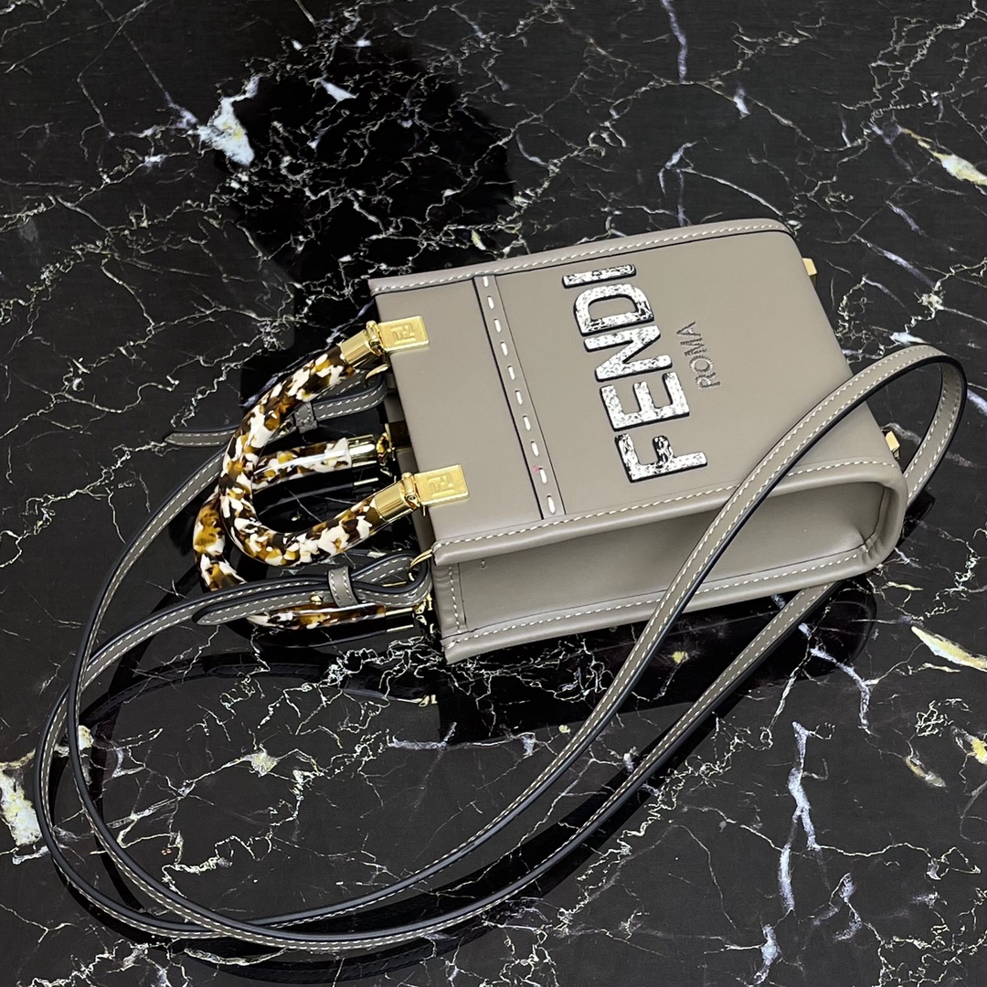 F**di mini sunshine shopper leather grey 8bs051 13 x 18 x 6.5 cm