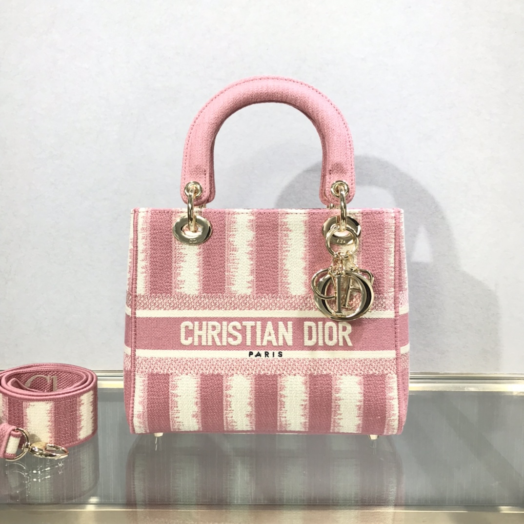 D10r medium lady d-lite bag pink d-stripes embroidery m0565 24 x 20 x 11 cm