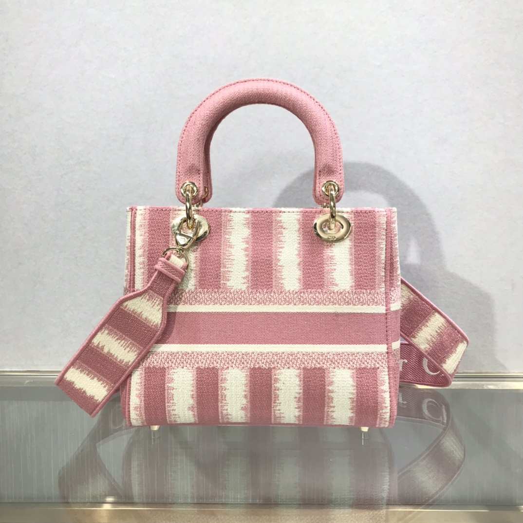 D10r medium lady d-lite bag pink d-stripes embroidery m0565 24 x 20 x 11 cm