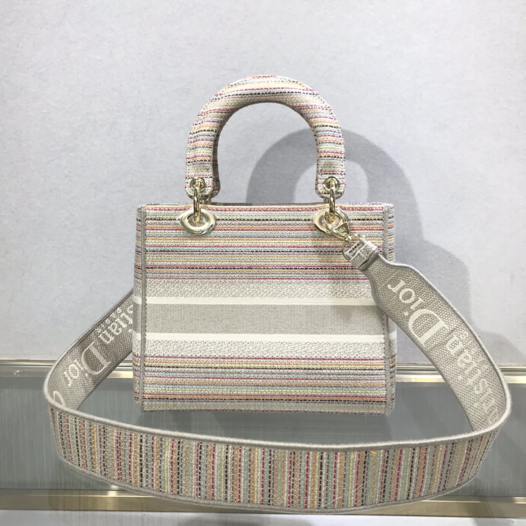 D10r medium lady d-lite bag multicolor stripes embroidery m0565 24 x 20 x 11 cm