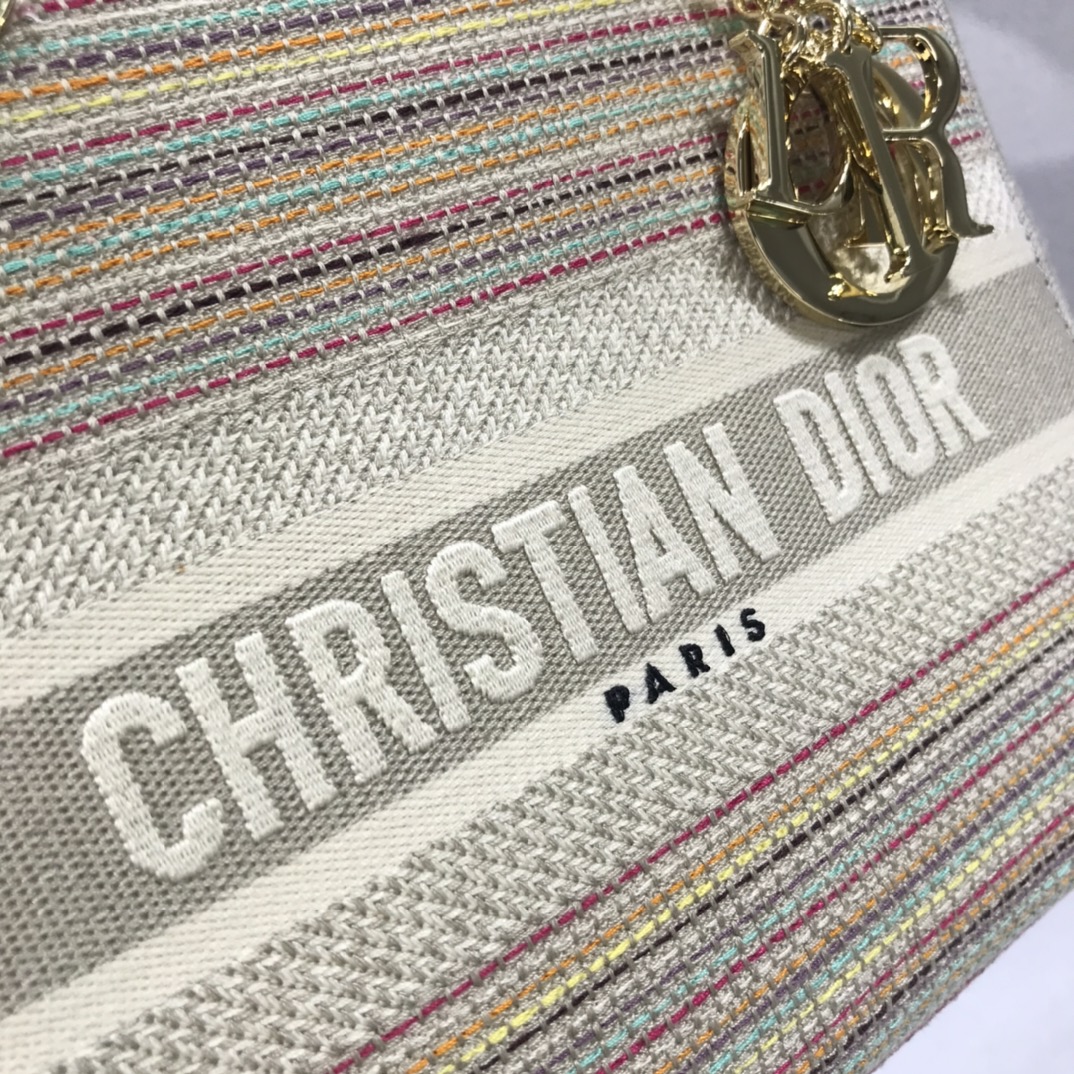 D10r medium lady d-lite bag multicolor stripes embroidery m0565 24 x 20 x 11 cm