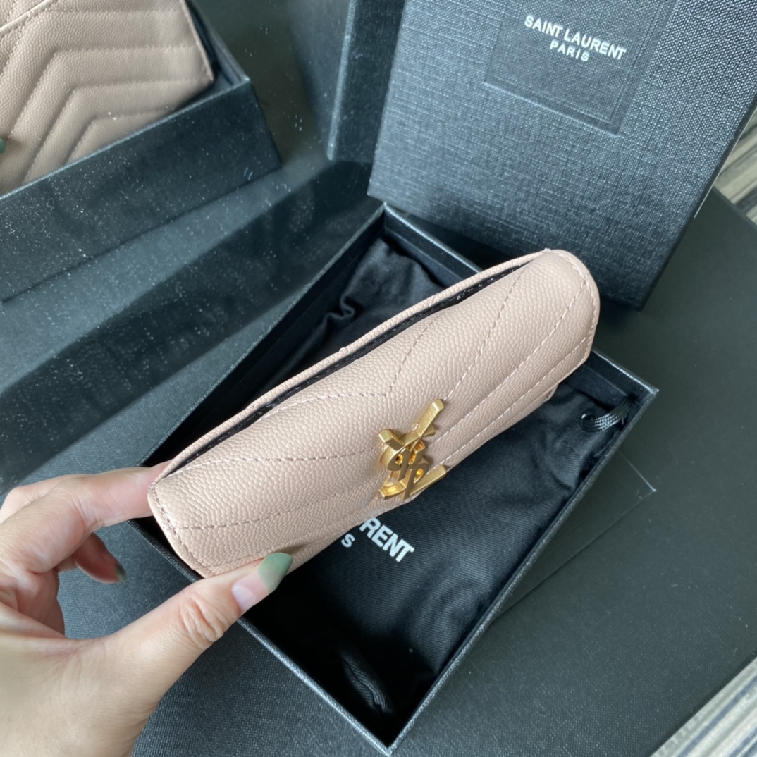 Y51 small monogram envelope wallet in grain de poudre embossed leather light pink 414404 13.5 x 9.5 x 3 cm